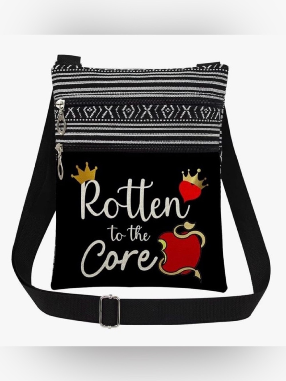 Rotten to the Core Black Canvas Crossbody Bag with Red Accent  NWT